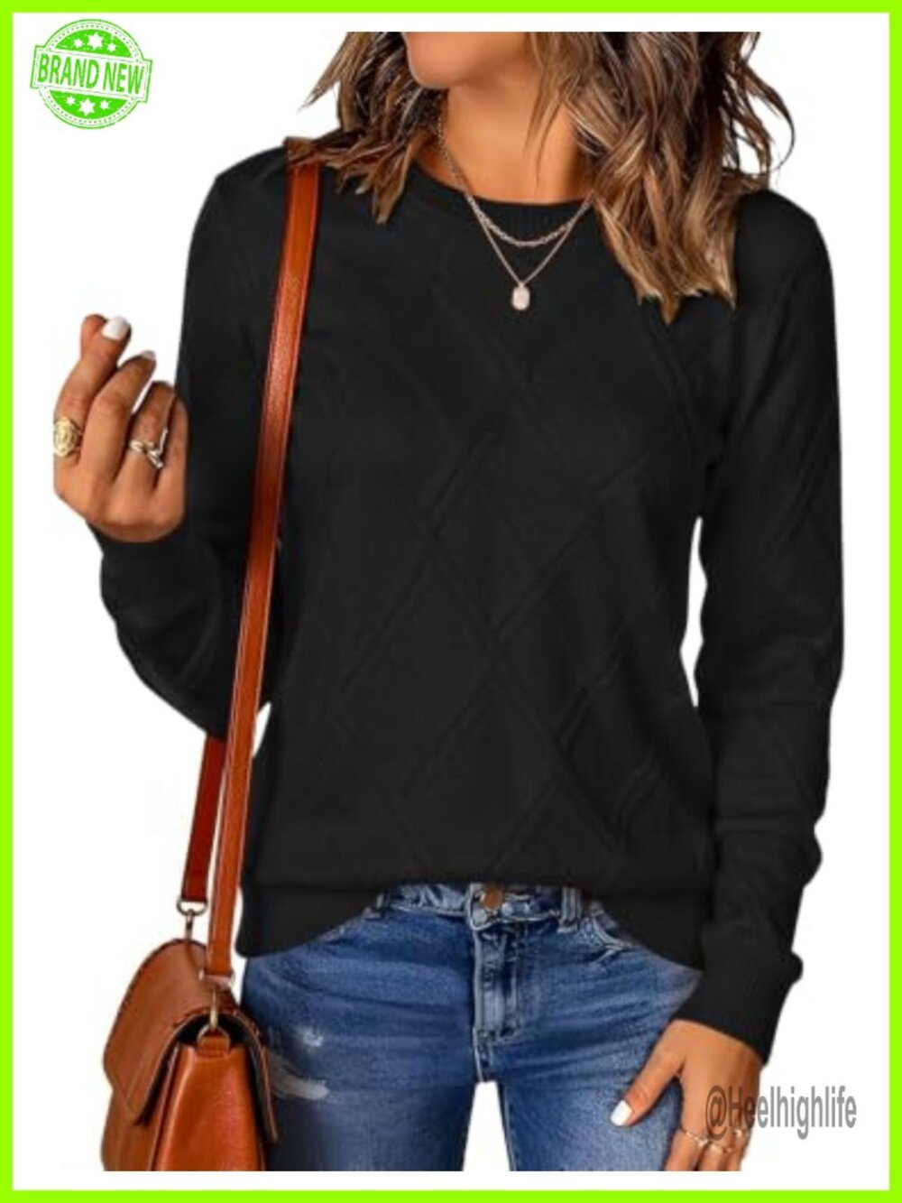 Women's Cable Knit Crew Neck Long Sleeve Pullover Sweater